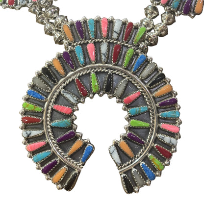 Mixed Block Stone Squash Blossom Necklace Set