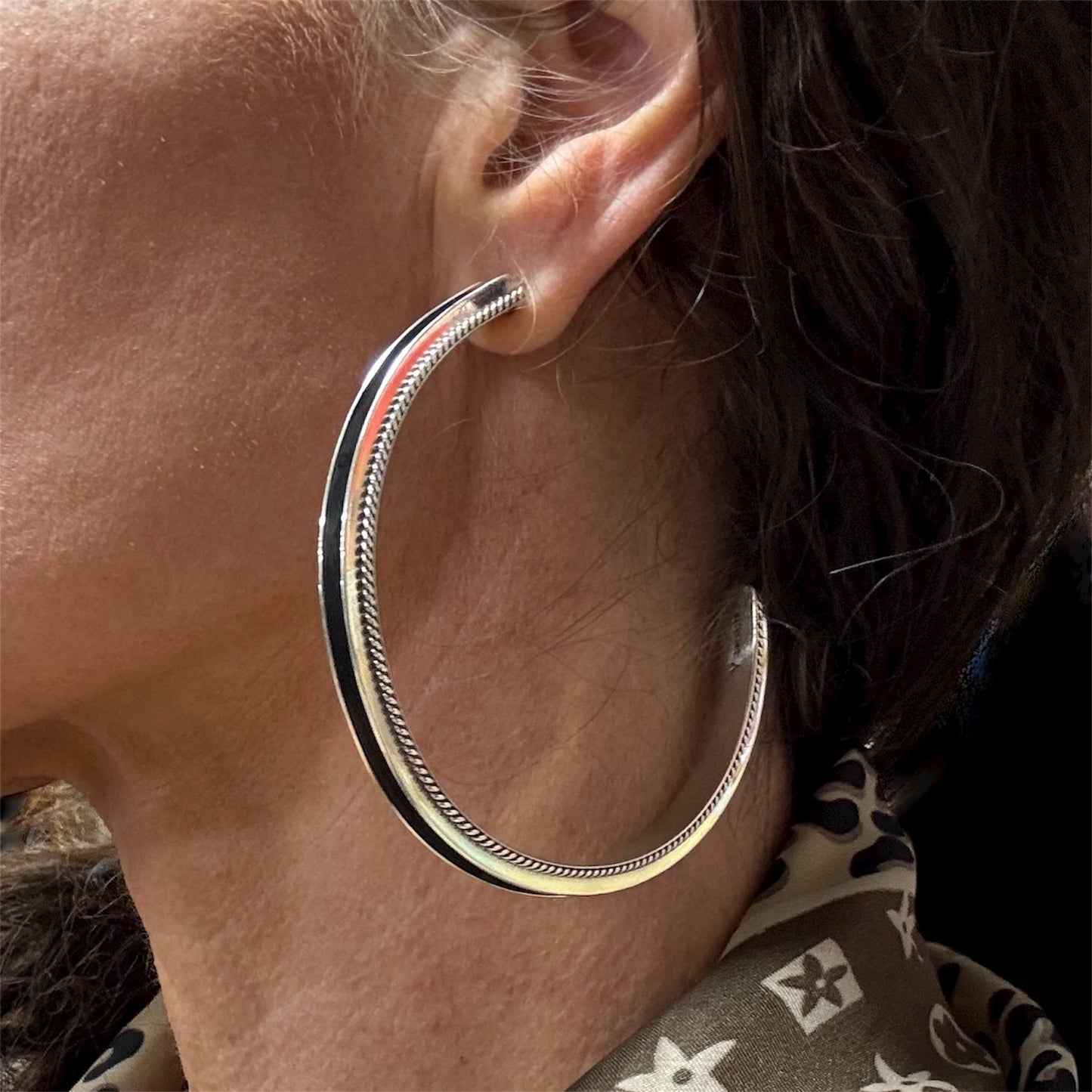 Silver Rope Edge Hoop Earrings