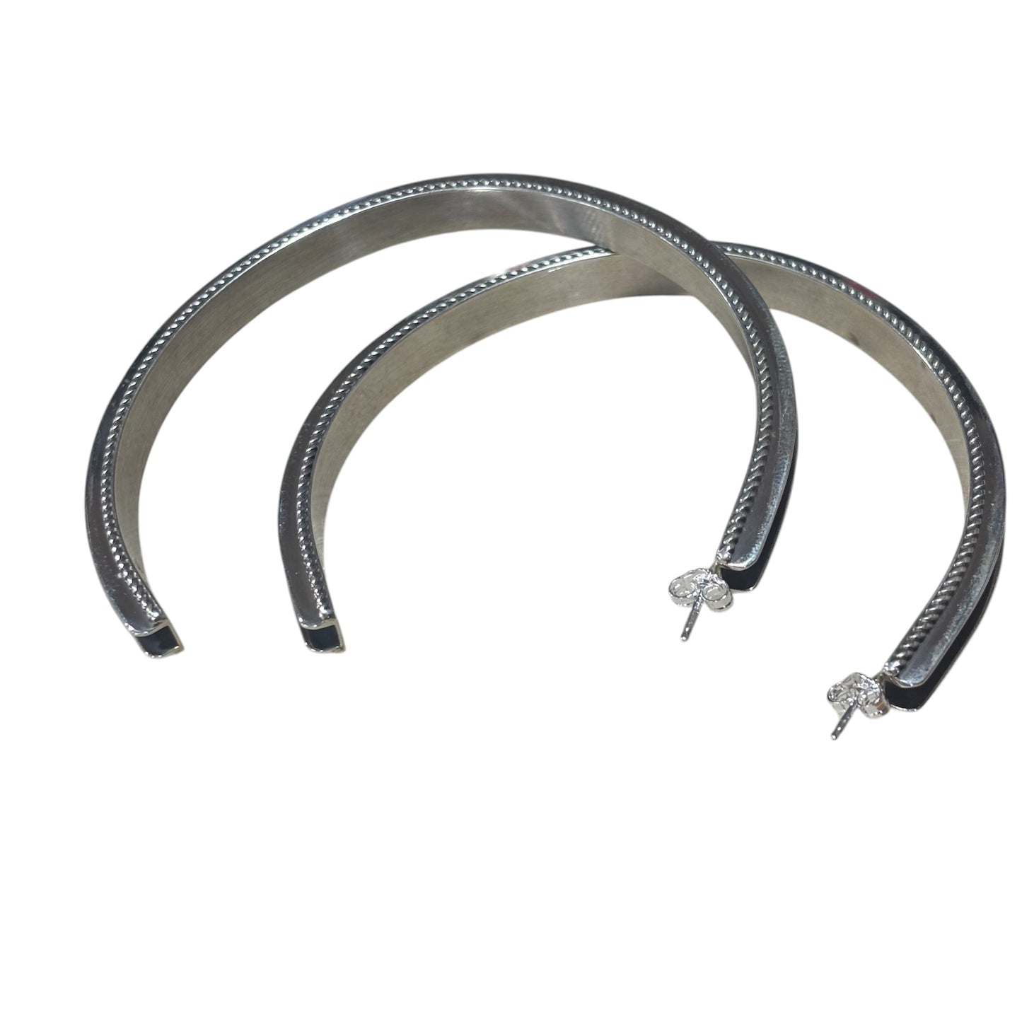 Silver Rope Edge Hoop Earrings