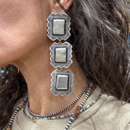 Sterling Silver Concho Drop Earrings