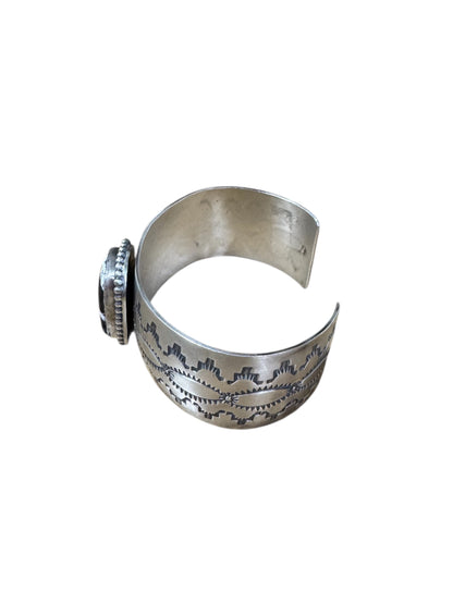White Buffalo One Stone Cuff By Delbert Santos, Navajo