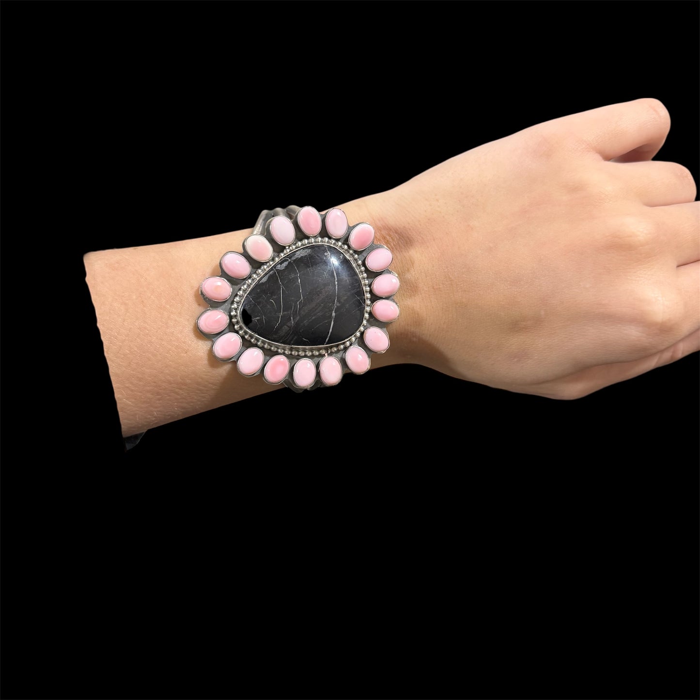 White Buffalo & Pink Conch Statement Cuff