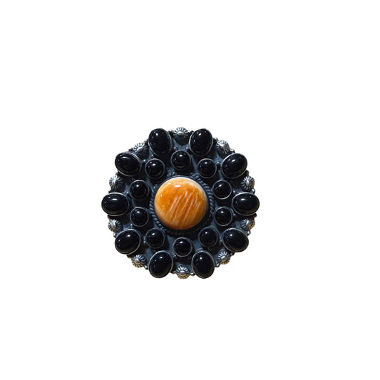 Orange Spiny & Black Onyx Ring