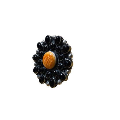 Orange Spiny & Black Onyx Ring