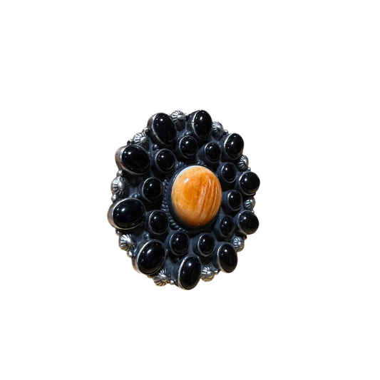 Orange Spiny & Black Onyx Ring