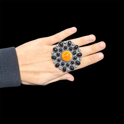 Orange Spiny & Black Onyx Ring