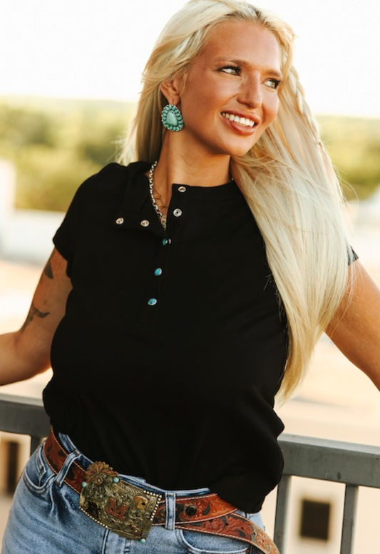 Josie turquoise Snap Henley (REGULAR AND PLUS SIZE)