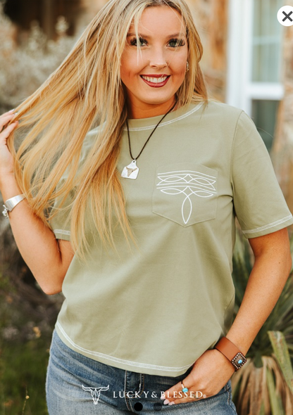 Boot Stitch Tee Sage (Reagular & Plus)