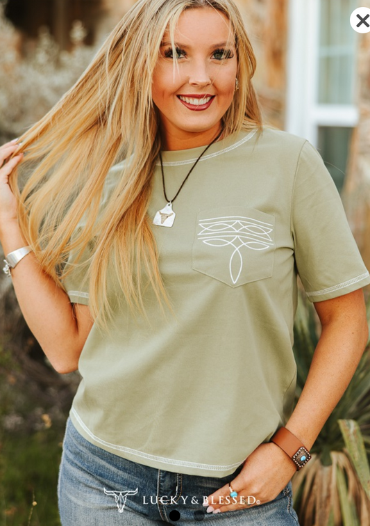 Boot Stitch Tee Sage (Reagular & Plus)