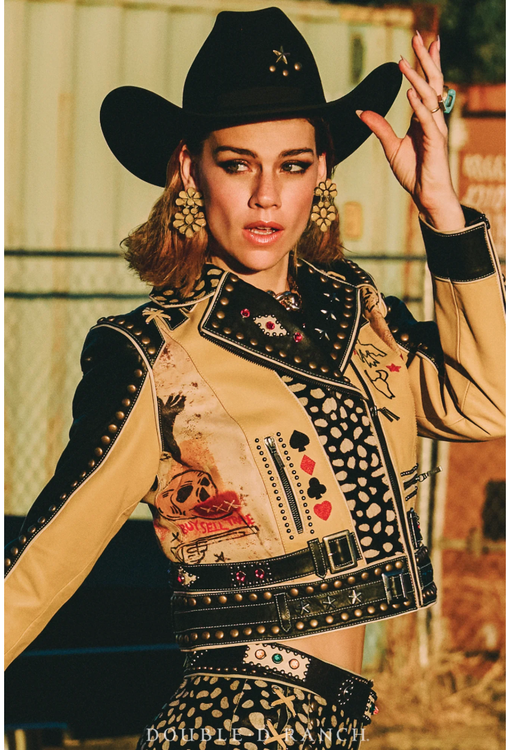 Leather Cowboy Graffiti Jacket by Double D