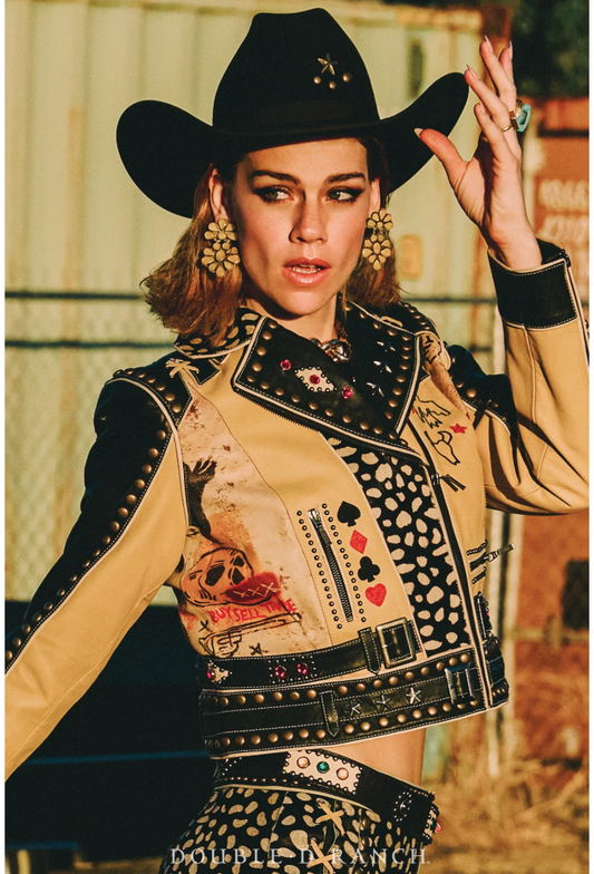 Leather Cowboy Graffiti Jacket by Double D