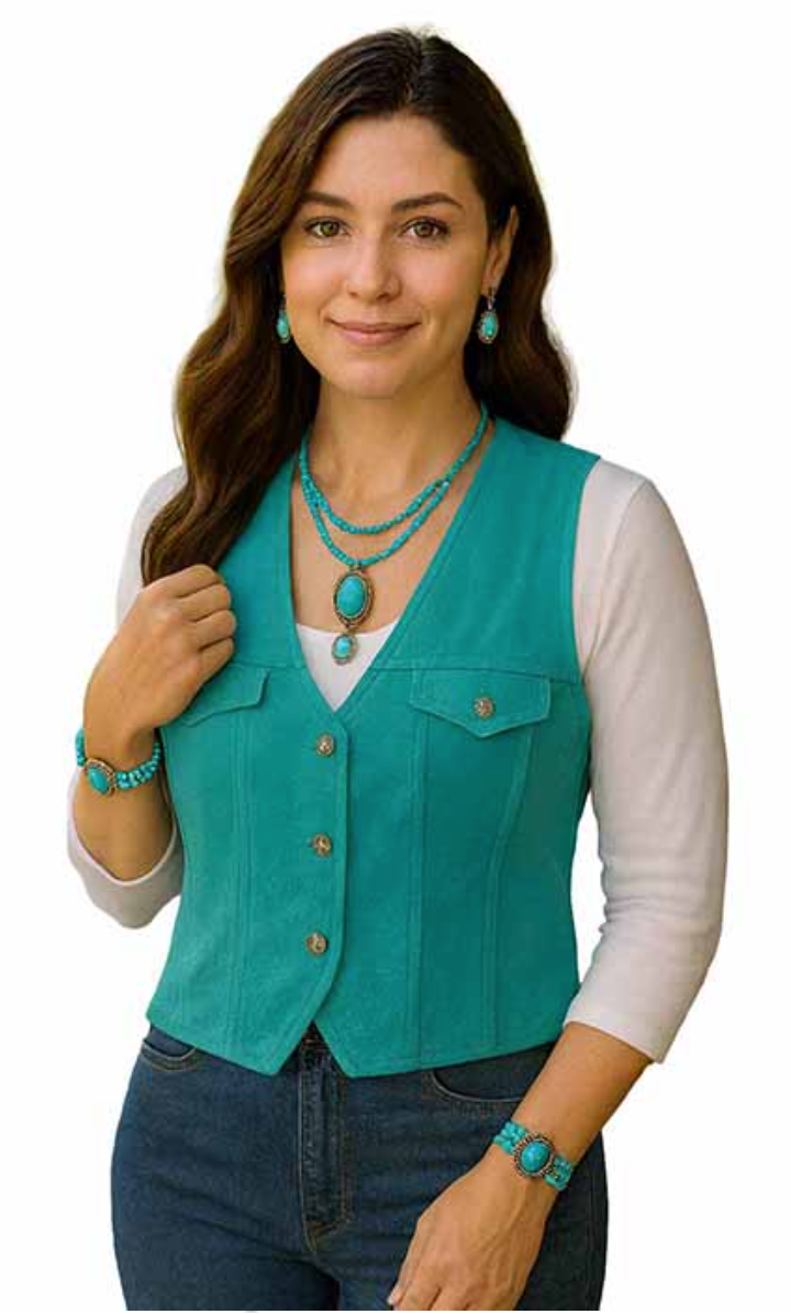 Turquoise Suede Button Vest by Scully