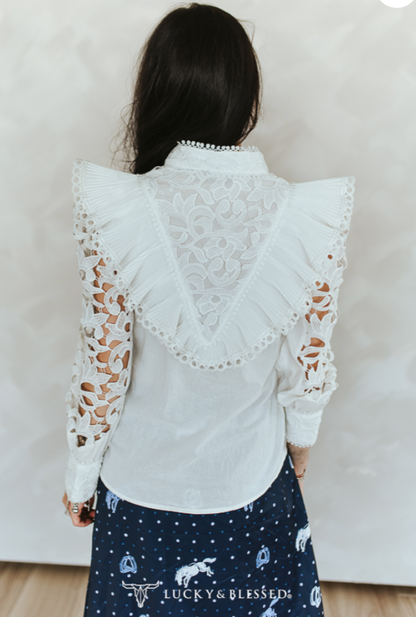 Bela Crochet Lace Ruffle Long Sleeve Top