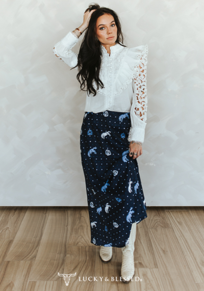 Bela Crochet Lace Ruffle Long Sleeve Top