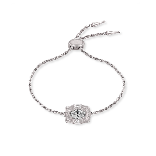 SpurWest Mama Ultra Mini Belt Buckle Bracelet CZ Stone Silver