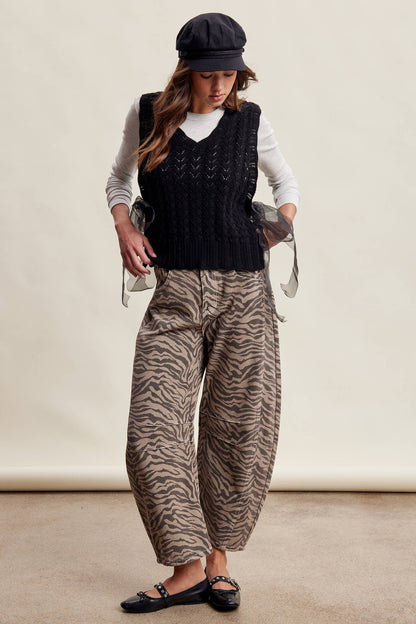 Zebra Print Barrel Jeans Mocha