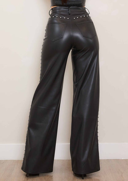 Brii Wide Leg Pants With Pearl: Black