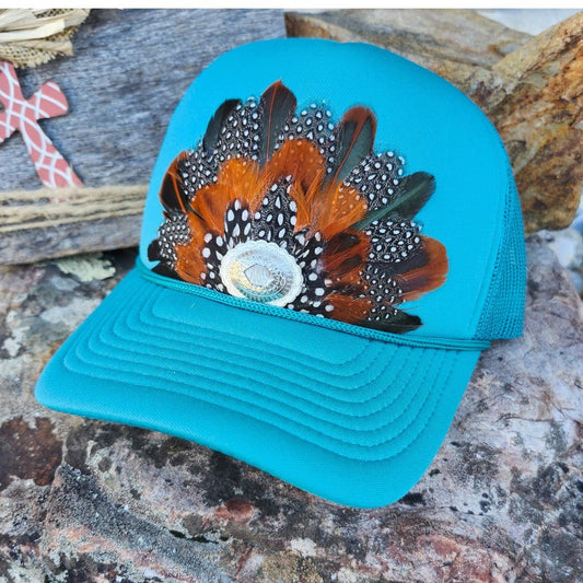 Feather Trucker Hat Turquoise