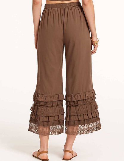 Sophie Lace Ruffle Wide Leg Pants: Coffee