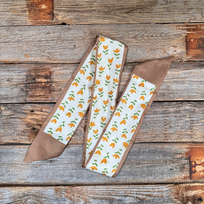 Floral: Tan and Cream Twilly Scarf TW103