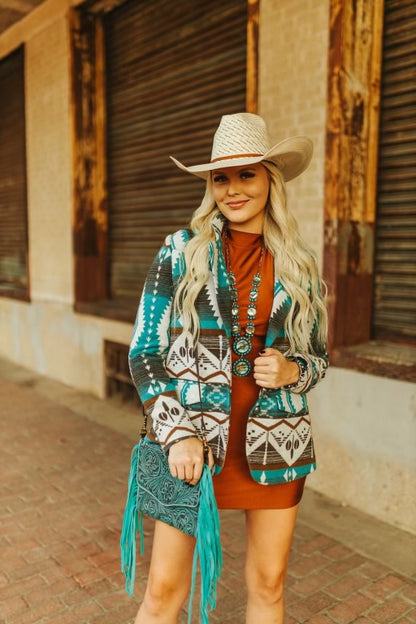 The Tillie Aztec Design Turquoise Blazer (Regular & Plus Size)