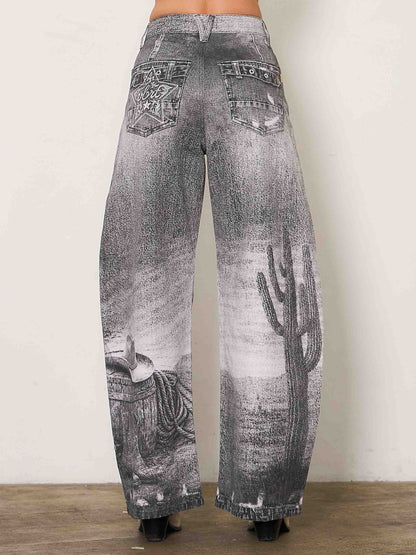 Mandi Printed Baggy Jeans: BLACK HORSE