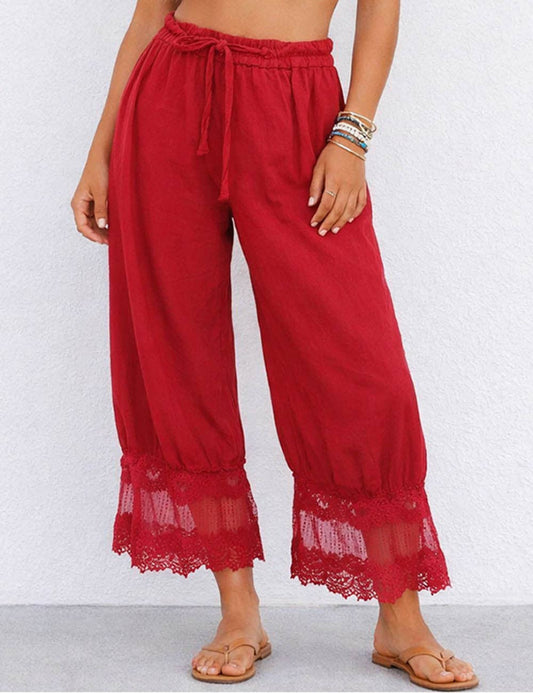 Ellie Lace Lantern Pants: RED