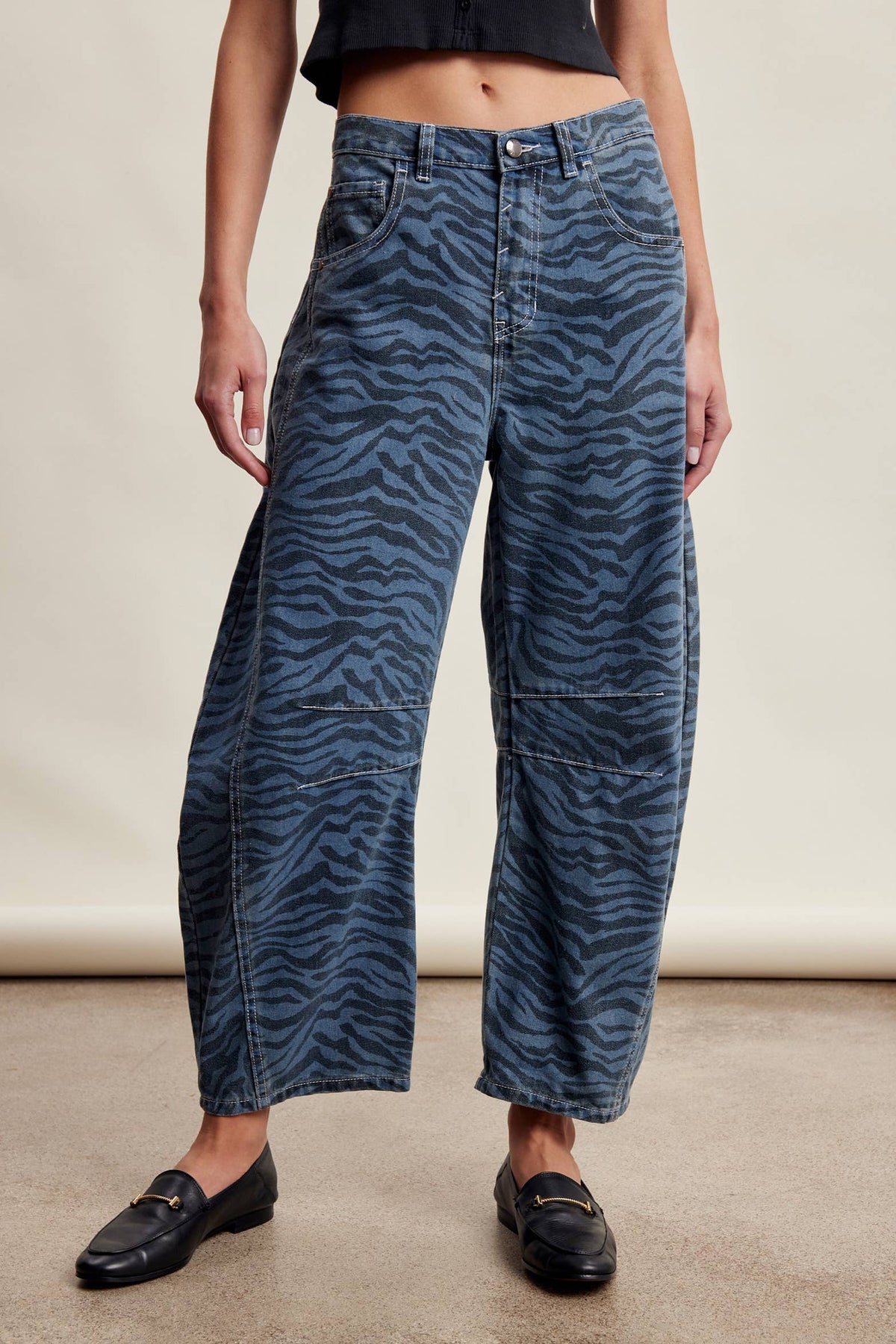 Zebra Print Barrel Jeans Mocha
