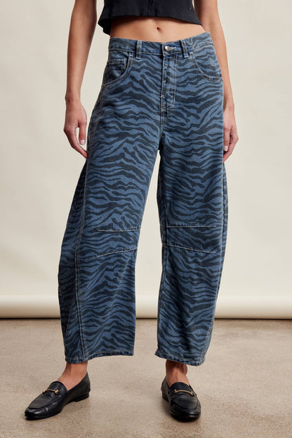 Zebra Print Barrel Jeans Mocha