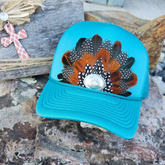 Feather Trucker Hat Turquoise