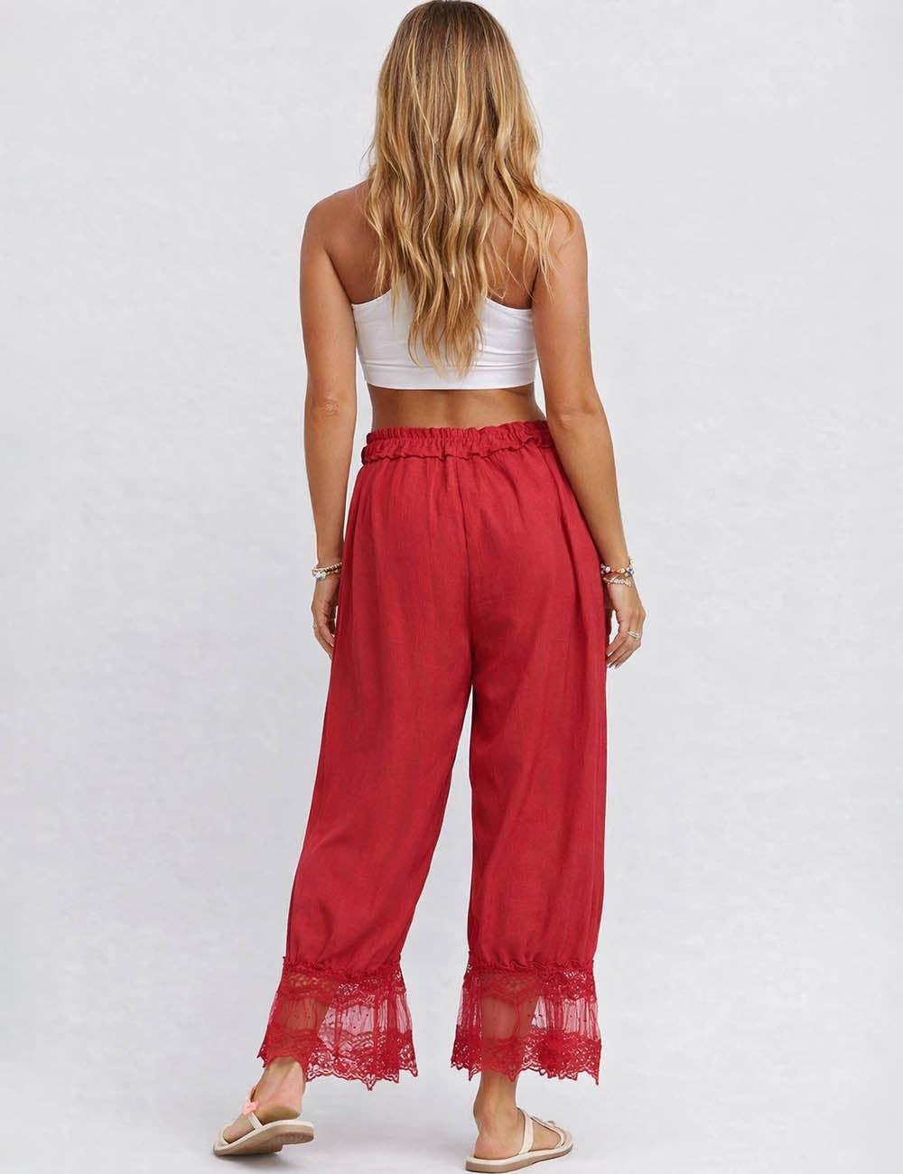 Ellie Lace Lantern Pants: RED