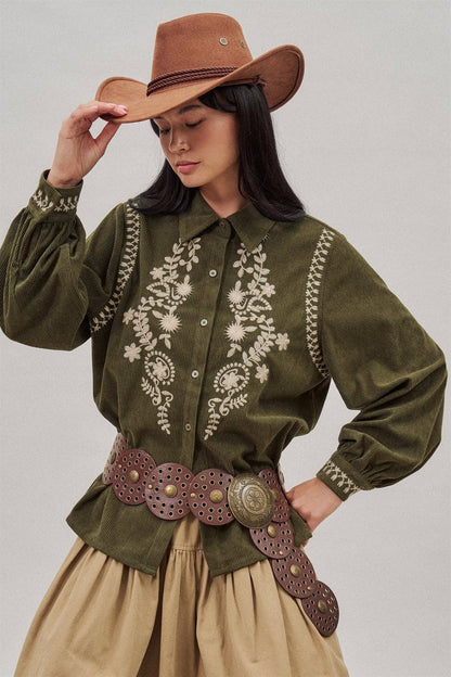 The Ember Embroidered Corduroy Top