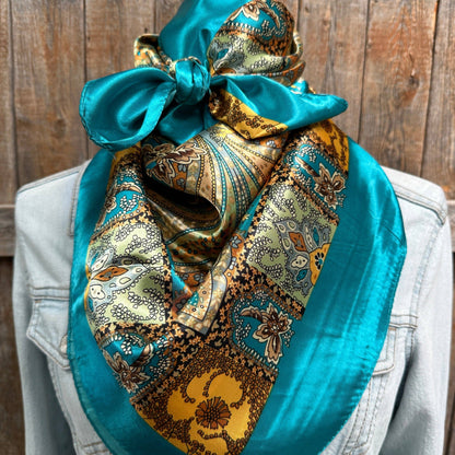 35X35"  Teal Tone Paisley Wild Rag / Scarf WR1000