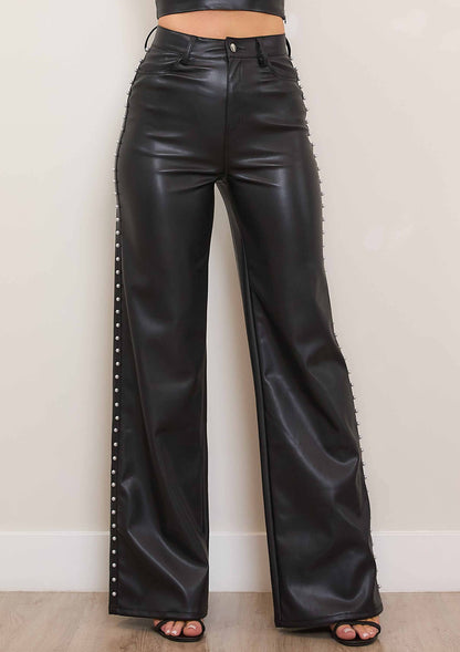 Brii Wide Leg Pants With Pearl: Black