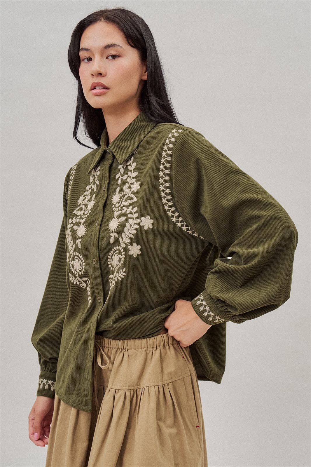 The Ember Embroidered Corduroy Top