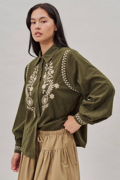 The Ember Embroidered Corduroy Top