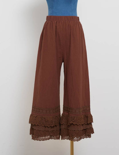 Sophie Lace Ruffle Wide Leg Pants: Coffee